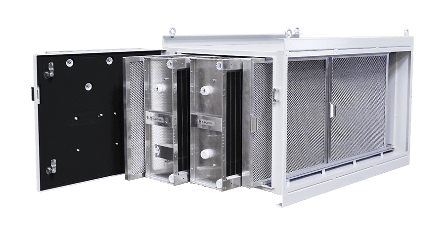 ELBARON® RON5 duct air filter | Application: emulsion mist, oil mist, smoke and aerosols| Filtering method: electrostatic | Extraction capacity: 5000 m³/h | Filter control: digital with ISI-TRONIC